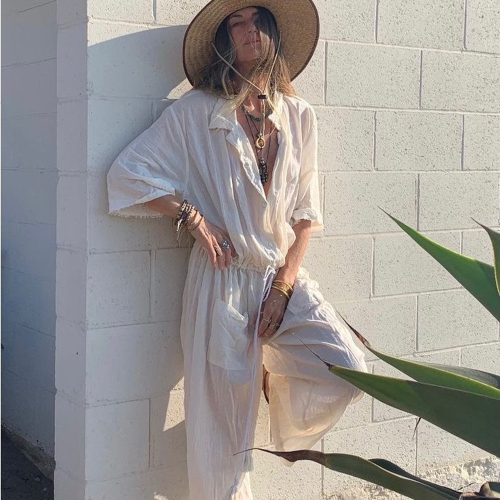 NWT Free People Jen’s Pirate Booty Jibarita Basil Beige Jumpsuit